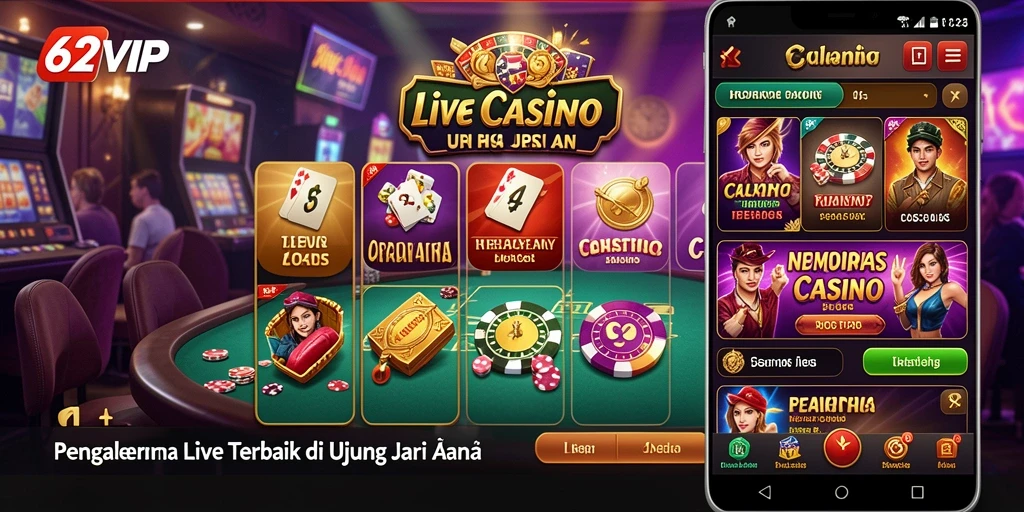 Screenshot gameplay 62VIP menunjukkan suasana kasino langsung yang seru.