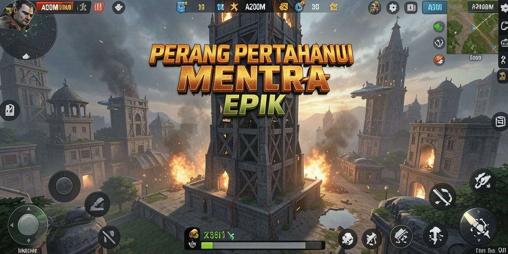 Screenshot gameplay A200M yang menunjukkan strategi Tower Defense yang epik.