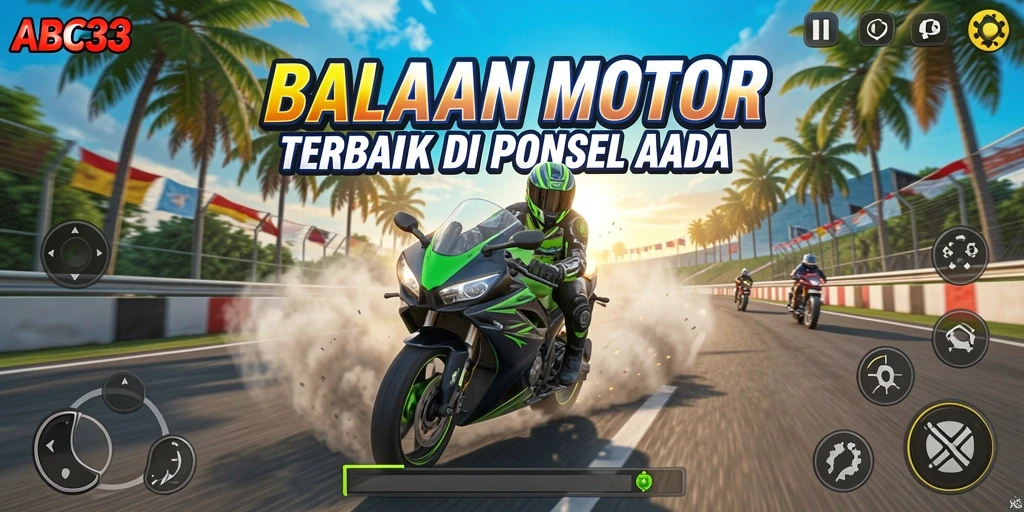 Screenshot gameplay menampilkan balapan motor yang seru di trek yang menantang.