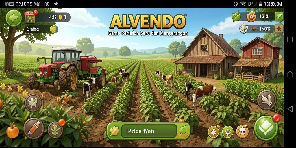 Tampilan gameplay <strong>ALVENDO</strong> yang menggambarkan aktivitas bertani yang seru.
