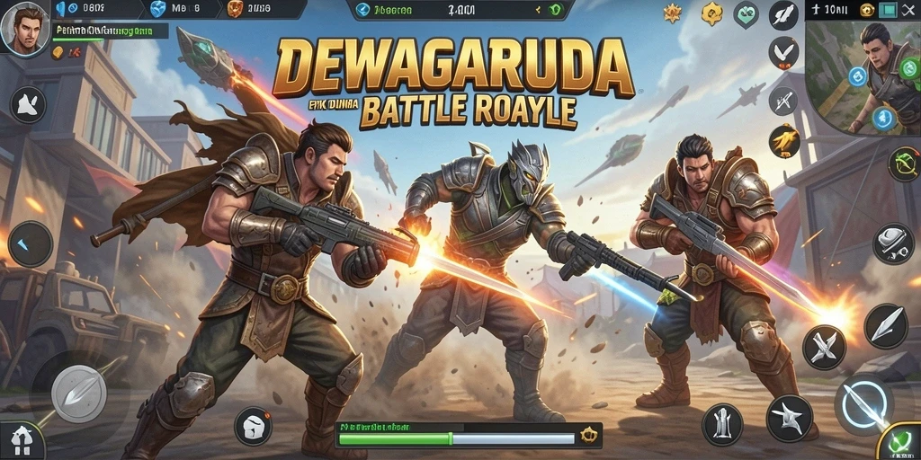 Tangkapan layar DEWAGARUDA menampilkan aksi seru dalam gameplay Battle Royale.