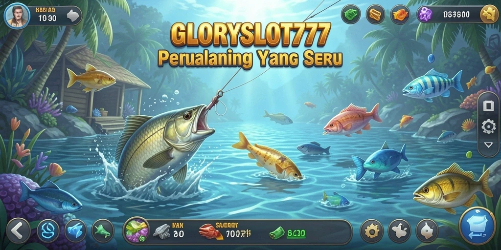 Tampilan gameplay menarik dari GLORYSLOT777 saat memancing ikan beragam.