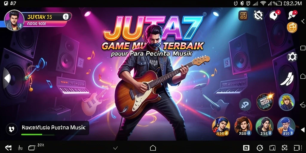 Tampilan gameplay JUTA7 dengan berbagai pilihan lagu musik.