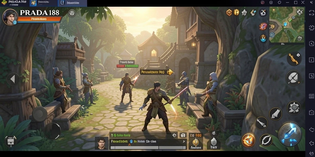 Tampilan gameplay <strong>PRADA188</strong> yang menampilkan pertarungan epik di dunia fantasi.