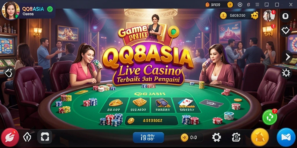 Screenshot gameplay QQ88ASIA yang menunjukkan dealer profesional dalam aksi.