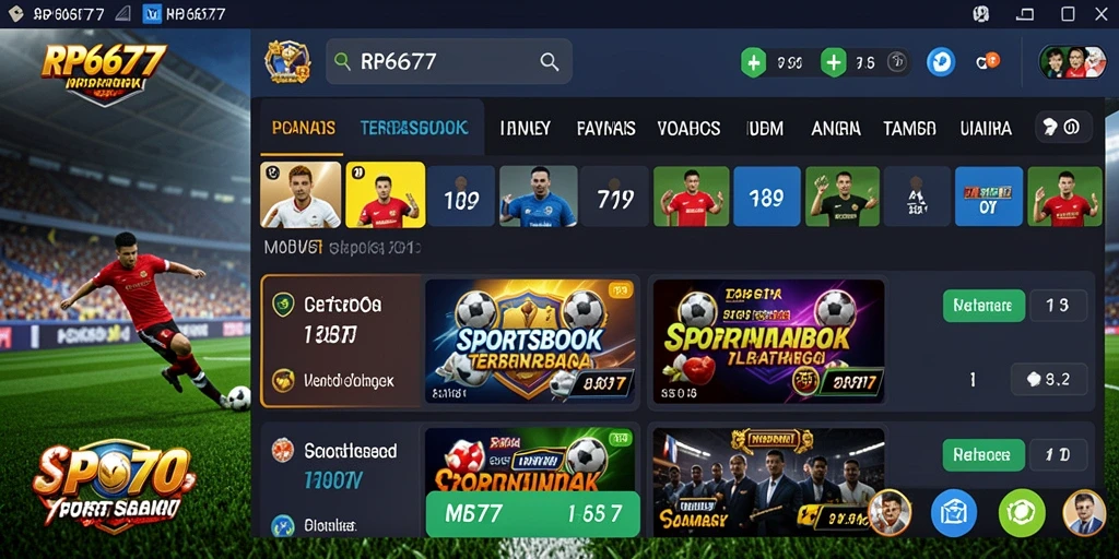 Screenshot utama RP6677 menampilkan antarmuka taruhan olahraga yang menarik.