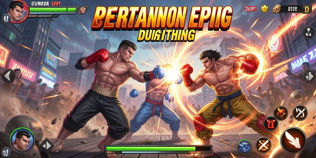 Tampilan gameplay dinamis dan seru dalam SVIP1, menampilkan pertarungan karakter yang epik.